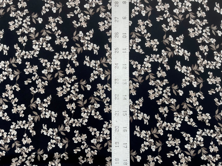 Georgette  Fabric By The Yard - Black Off White  Dainty Flowers  Print