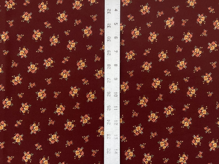 Georgette  Fabric By The Yard - Deep Burgundy Dainty Flowers  Print