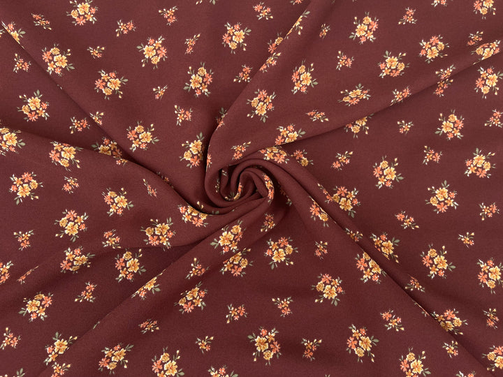 Georgette  Fabric By The Yard - Deep Burgundy Dainty Flowers  Print