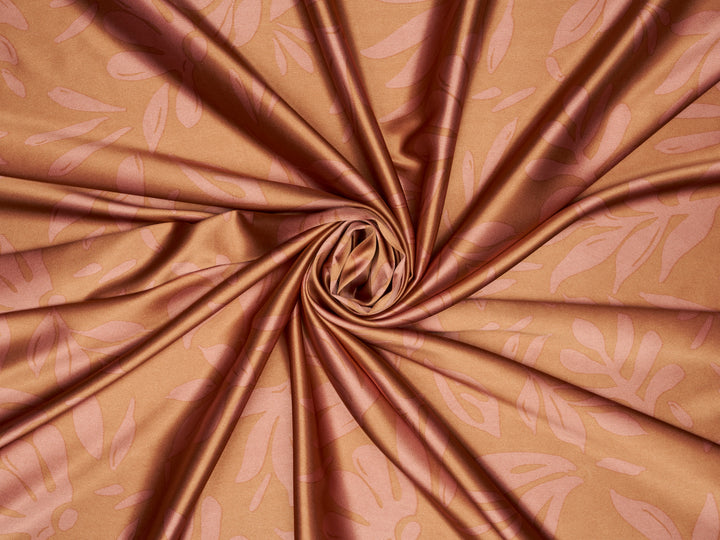 Leaves two toned  print - Faux silk Satin  charmeuse fabric by the yard -