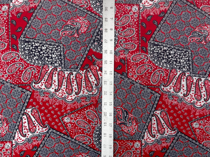 Georgette  Fabric By The Yard - Red Black   Bandana Paisley Print