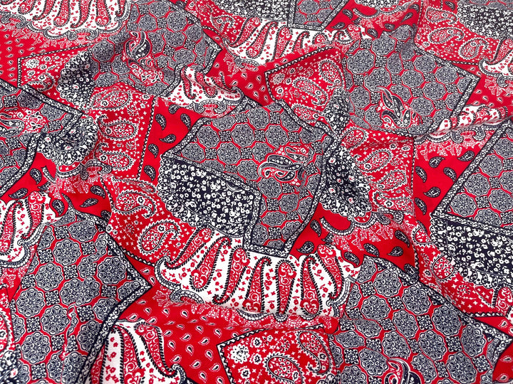 Georgette  Fabric By The Yard - Red Black   Bandana Paisley Print
