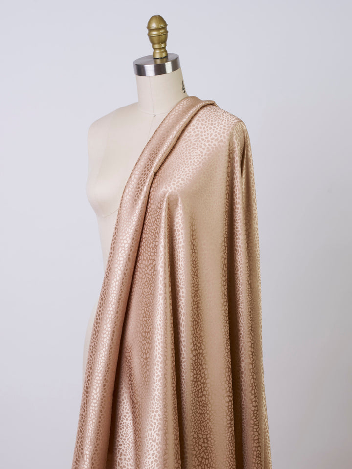 CHAMPAGNE SILKY JACQUARD SATIN fabric by the yard - small animal  jacquard pattern - lightweight flowy fabric