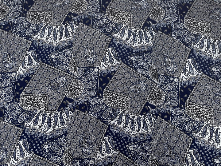 Georgette  Fabric By The Yard - Navy  Black   Bandana Paisley Print