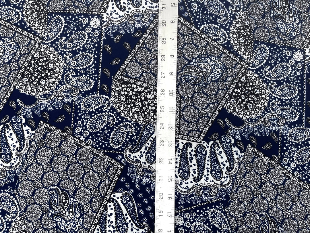 Georgette  Fabric By The Yard - Navy  Black   Bandana Paisley Print