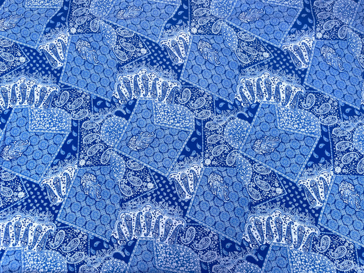 Georgette  Fabric By The Yard - Royal Blue Bandana Paisley Print