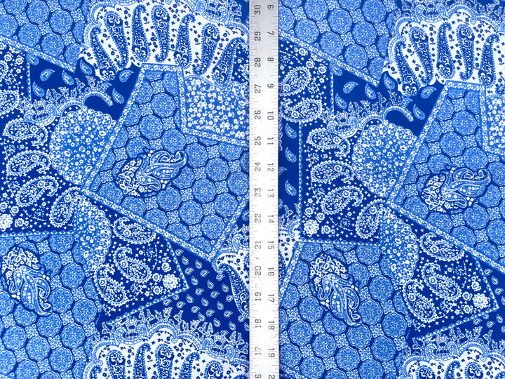 Georgette  Fabric By The Yard - Royal Blue Bandana Paisley Print