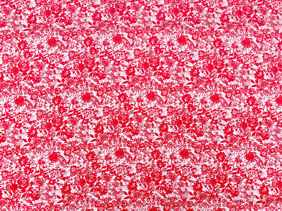 Peachskin  fabric by the yard -   Red and off white  floral  print