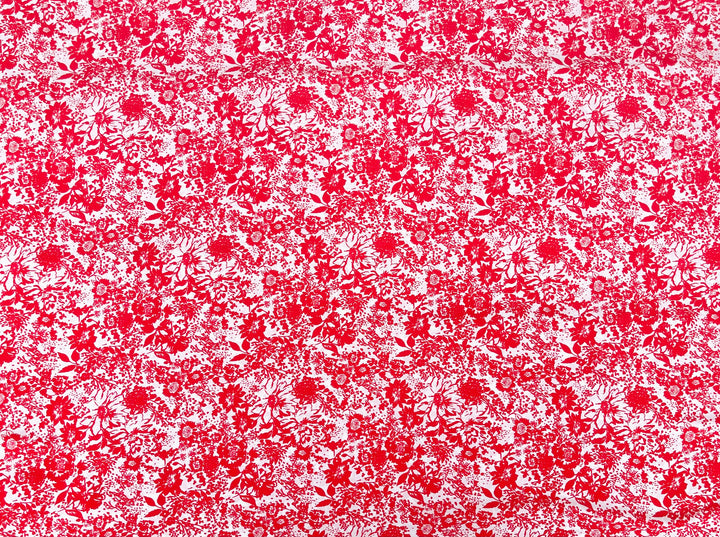 Peachskin  fabric by the yard -   Red and off white  floral  print