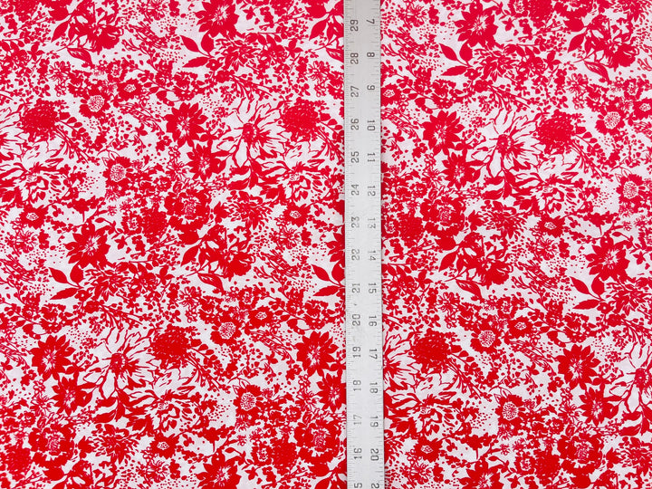 Peachskin  fabric by the yard -   Red and off white  floral  print