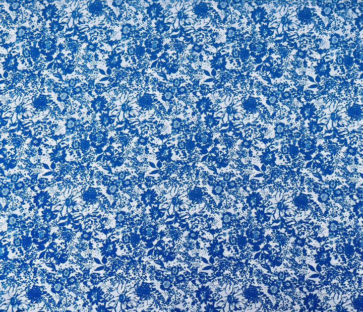 Peachskin  fabric by the yard -  Blue  and off white  floral  print