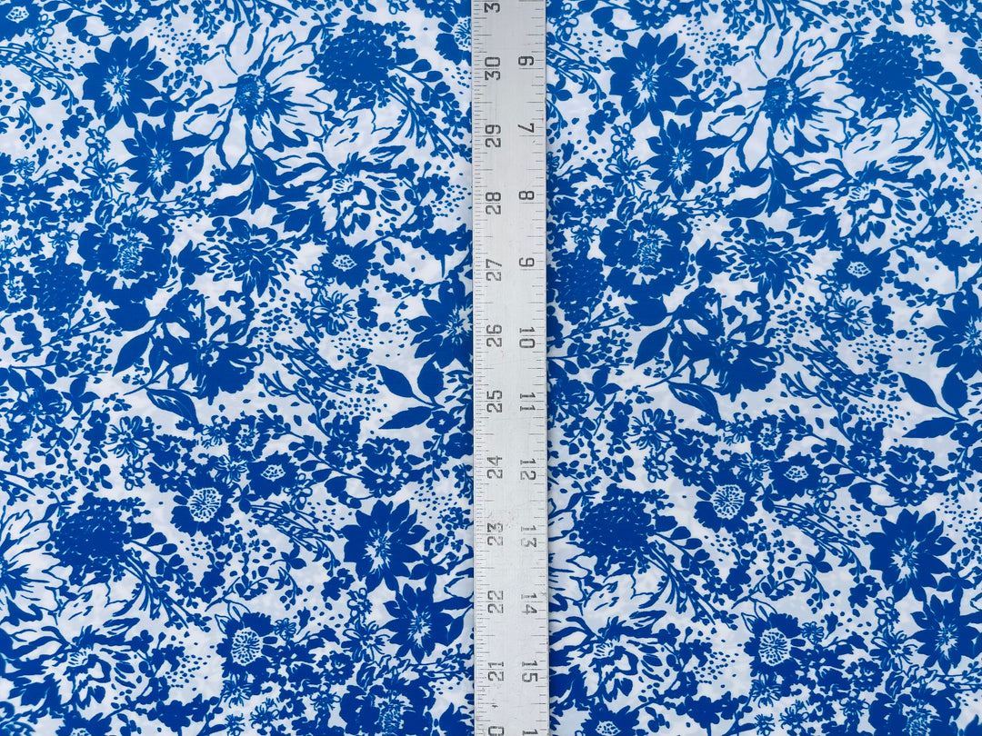 Peachskin  fabric by the yard -  Blue  and off white  floral  print
