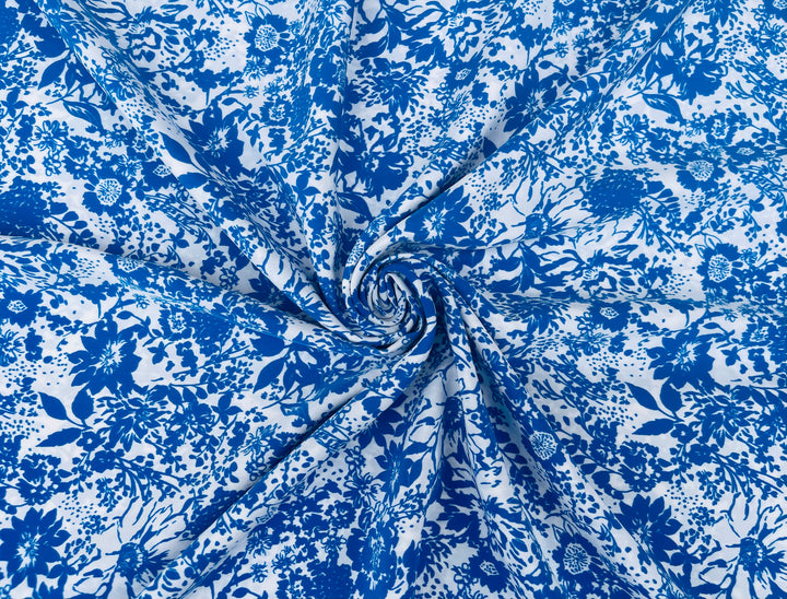 Peachskin  fabric by the yard -  Blue  and off white  floral  print