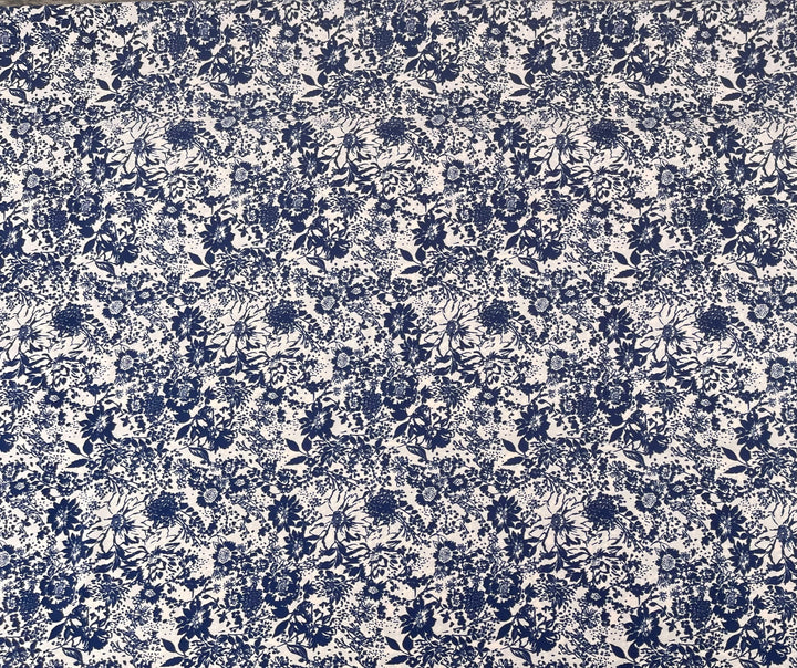 Peachskin  fabric by the yard -  Blue  and taupe   floral  print