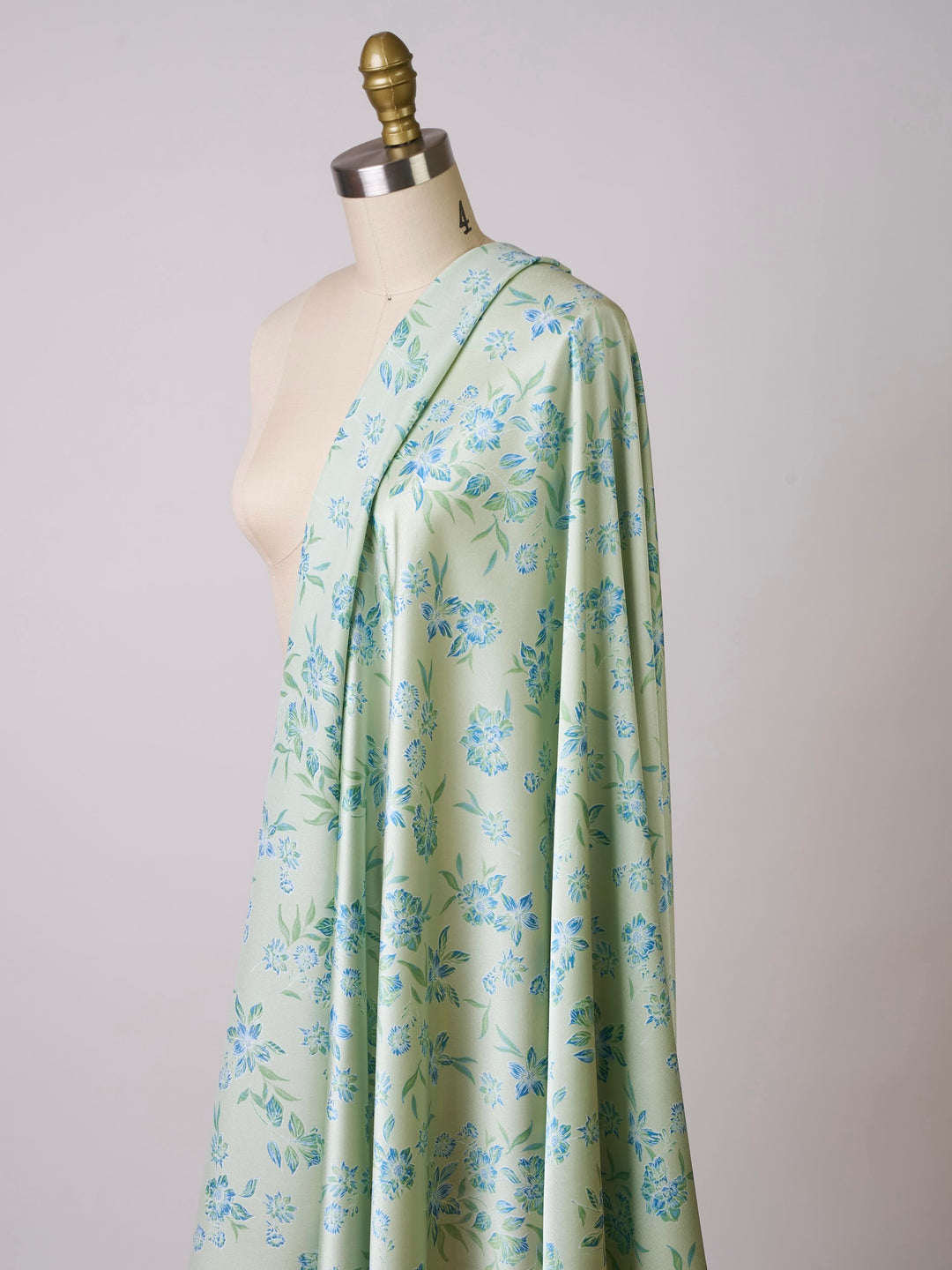 Sage green and blue   floral   print -  silky satin  Lightweight   fabric
