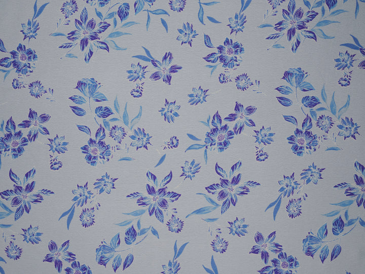 Light blue  and purple   floral   print -  silky satin  Lightweight   fabric