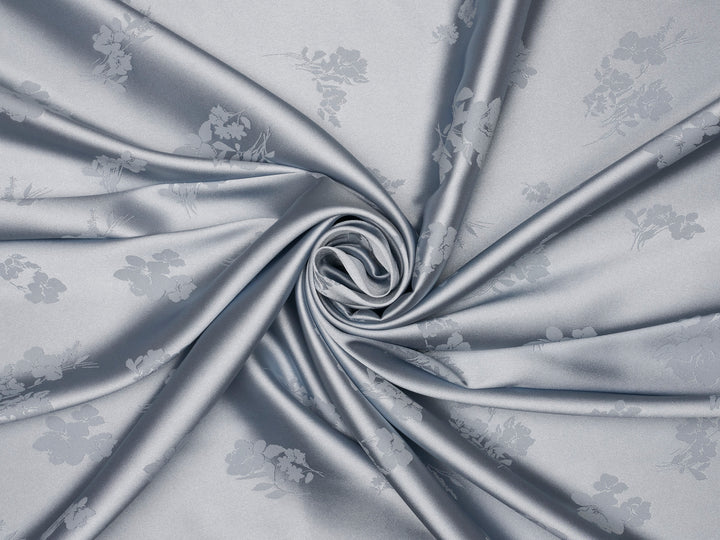 DUSTY BLUE lightweight silky jacquard satin -  fabric by the yard - Floral  jacquard pattern -
