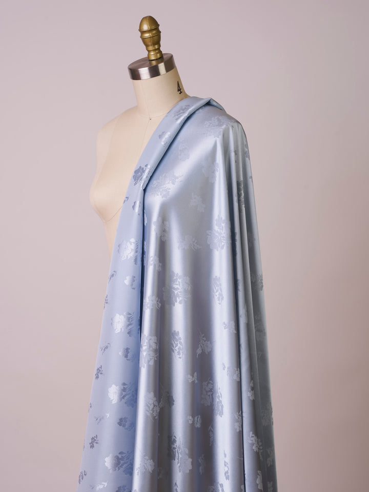 DUSTY BLUE lightweight silky jacquard satin -  fabric by the yard - Floral  jacquard pattern -