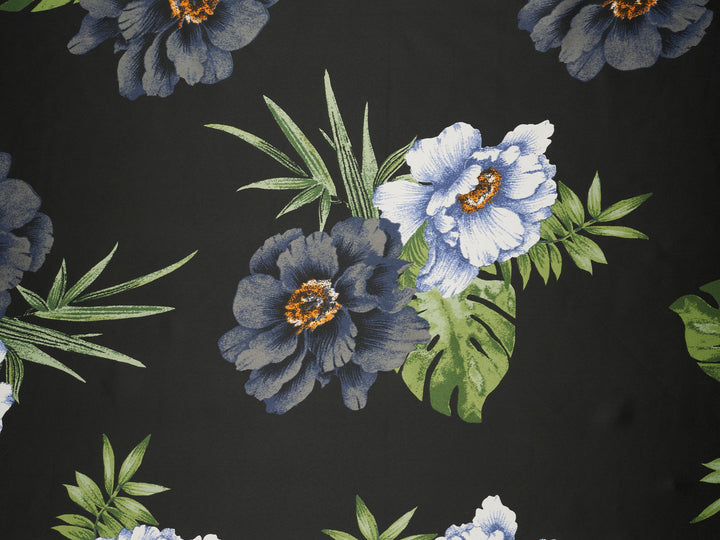 Large tropical  flowers   print - Faux silk Satin  charmeuse fabric by the yard