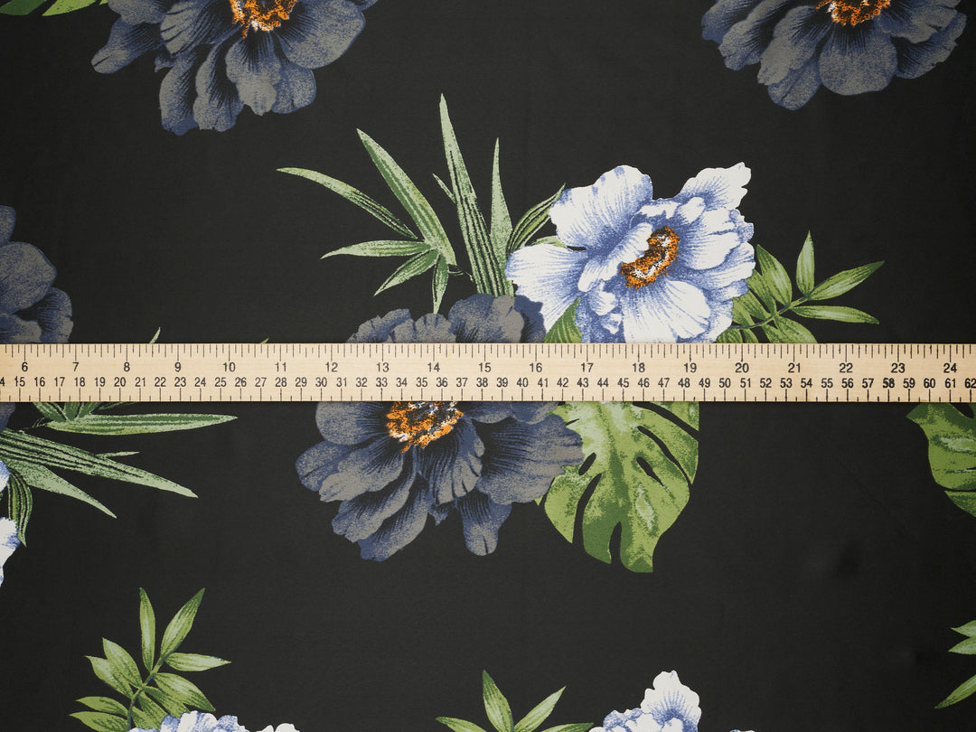 Large tropical  flowers   print - Faux silk Satin  charmeuse fabric by the yard
