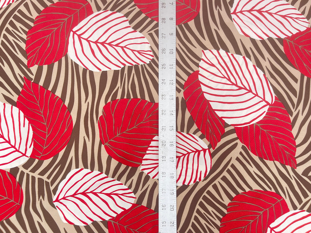 Satin  charmeuse fabric by the yard - Red Brown  Floral Print