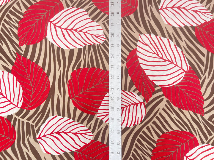 Satin  charmeuse fabric by the yard - Red Brown  Floral Print
