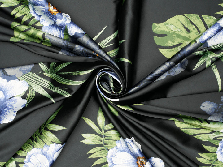 Large tropical  flowers   print - Faux silk Satin  charmeuse fabric by the yard