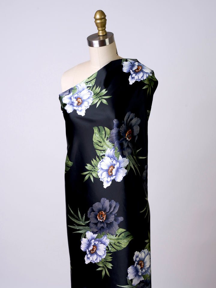 Large tropical  flowers   print - Faux silk Satin  charmeuse fabric by the yard
