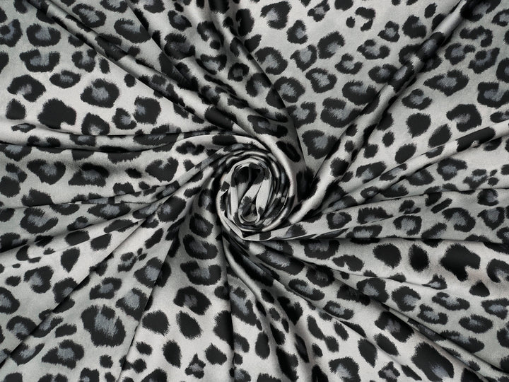 Gray Cheetah animal   print -  Luxury Faux silk Satin  charmeuse fabric by the yard