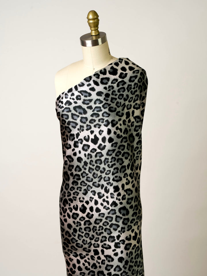 Gray Cheetah animal   print -  Luxury Faux silk Satin  charmeuse fabric by the yard