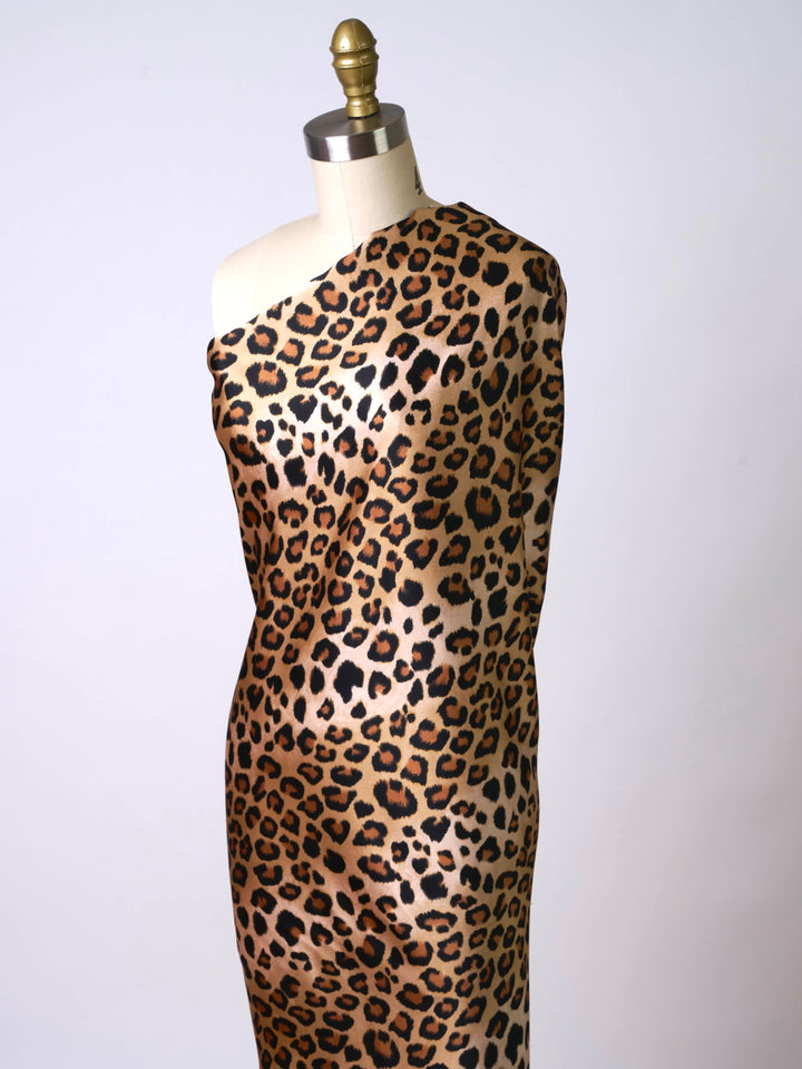 Gold Cheetah animal   print -  Luxury Faux silk Satin  charmeuse fabric by the yard