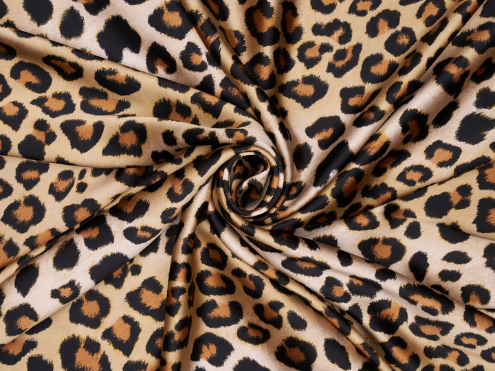 Gold Cheetah animal   print -  Luxury Faux silk Satin  charmeuse fabric by the yard