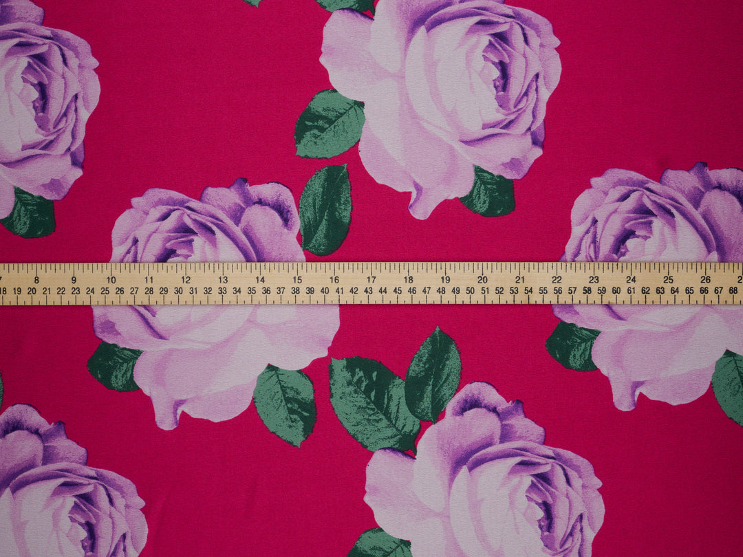Hot pink purple Big  floral   print -  silky satin  Lightweight   fabric