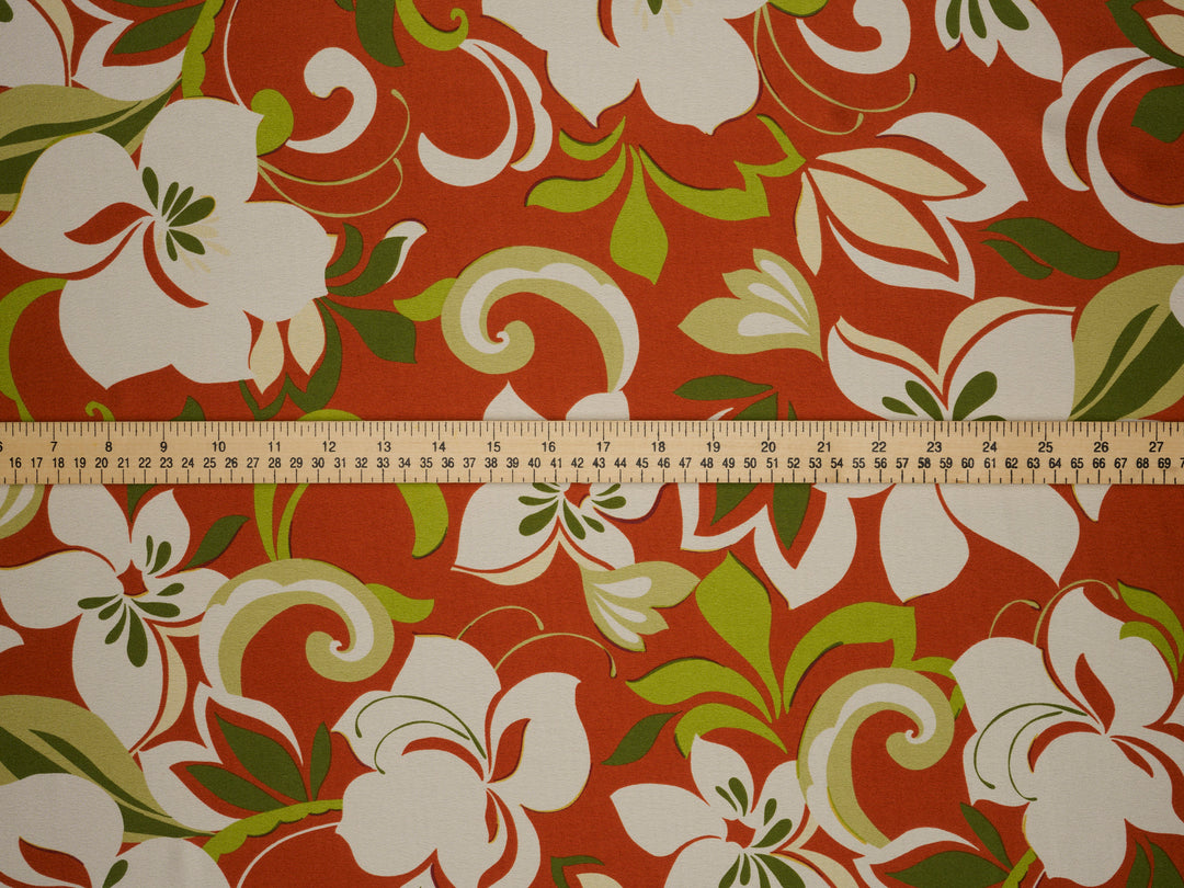 Burnt orange and green floral    print -  silky satin  Lightweight   fabric