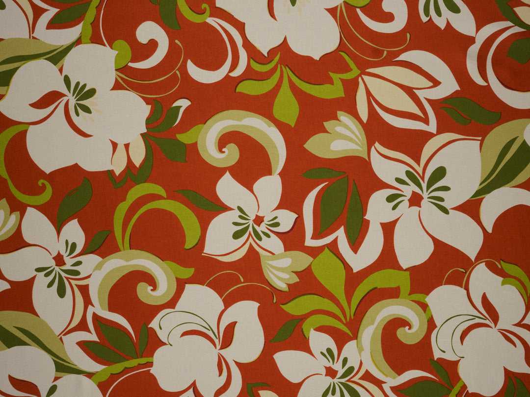 Burnt orange and green floral    print -  silky satin  Lightweight   fabric