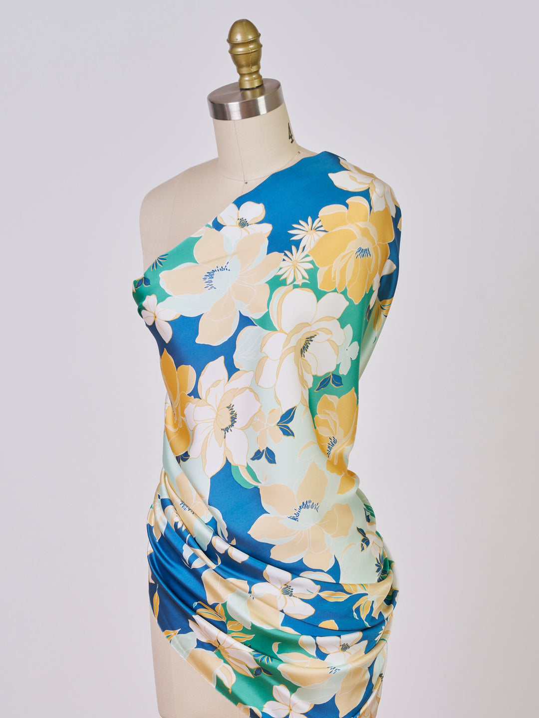 Blue  and green floral    print -  silky satin  Lightweight   fabric