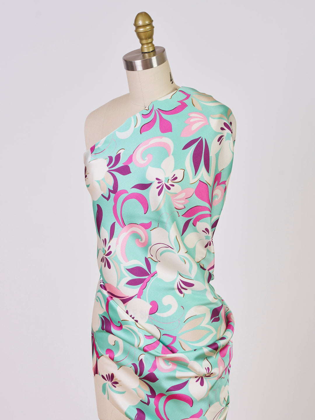 Aqua and purple   floral    print -  silky satin  Lightweight   fabric