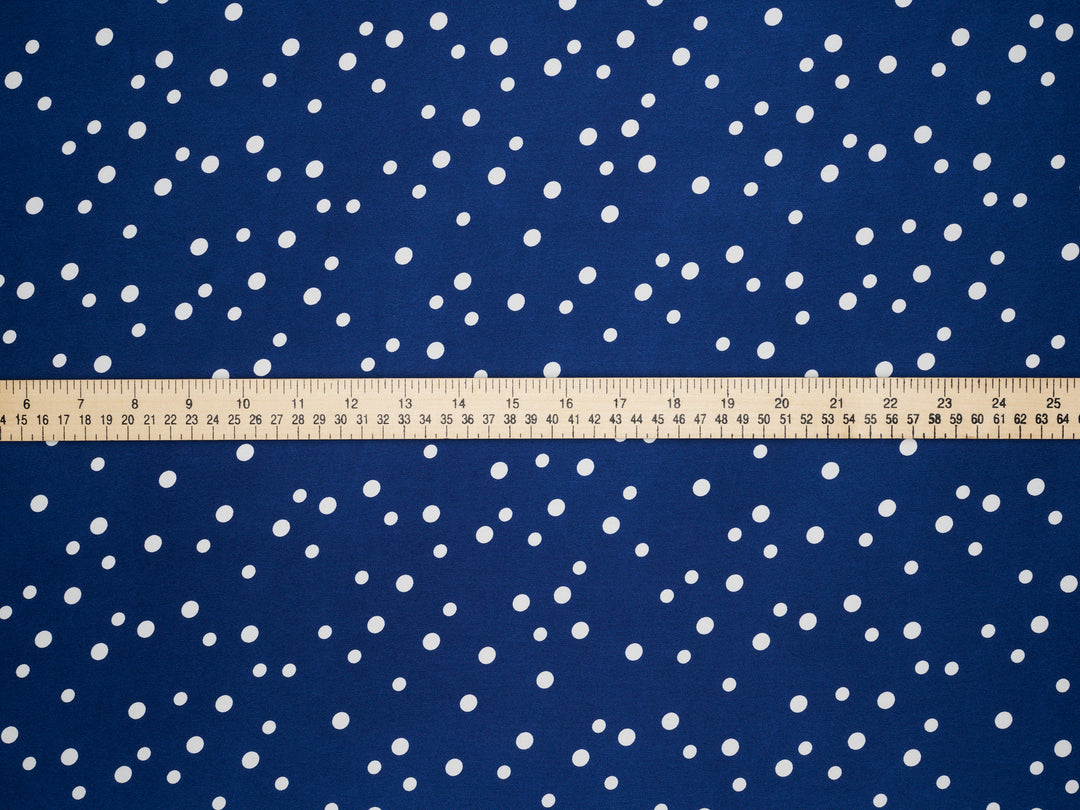Denim blue polka dot print -  silky satin  Lightweight   fabric