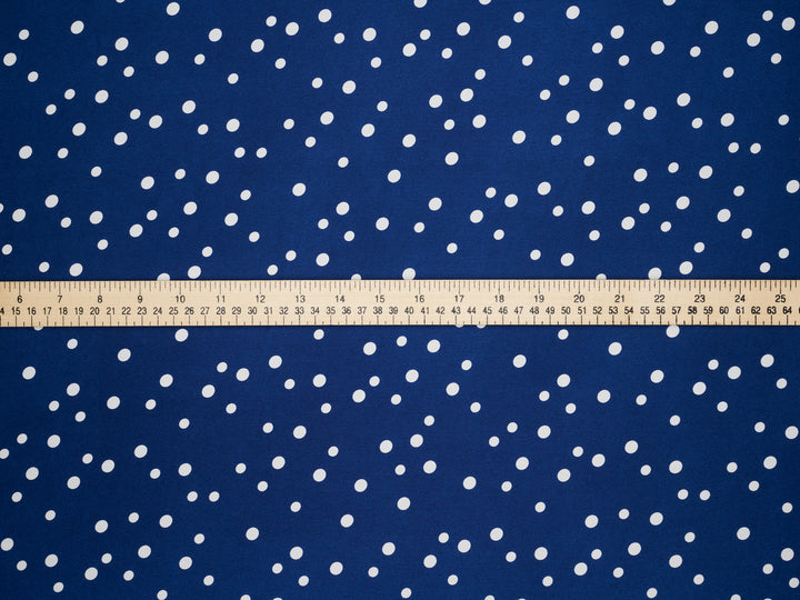 Denim blue polka dot print -  silky satin  Lightweight   fabric