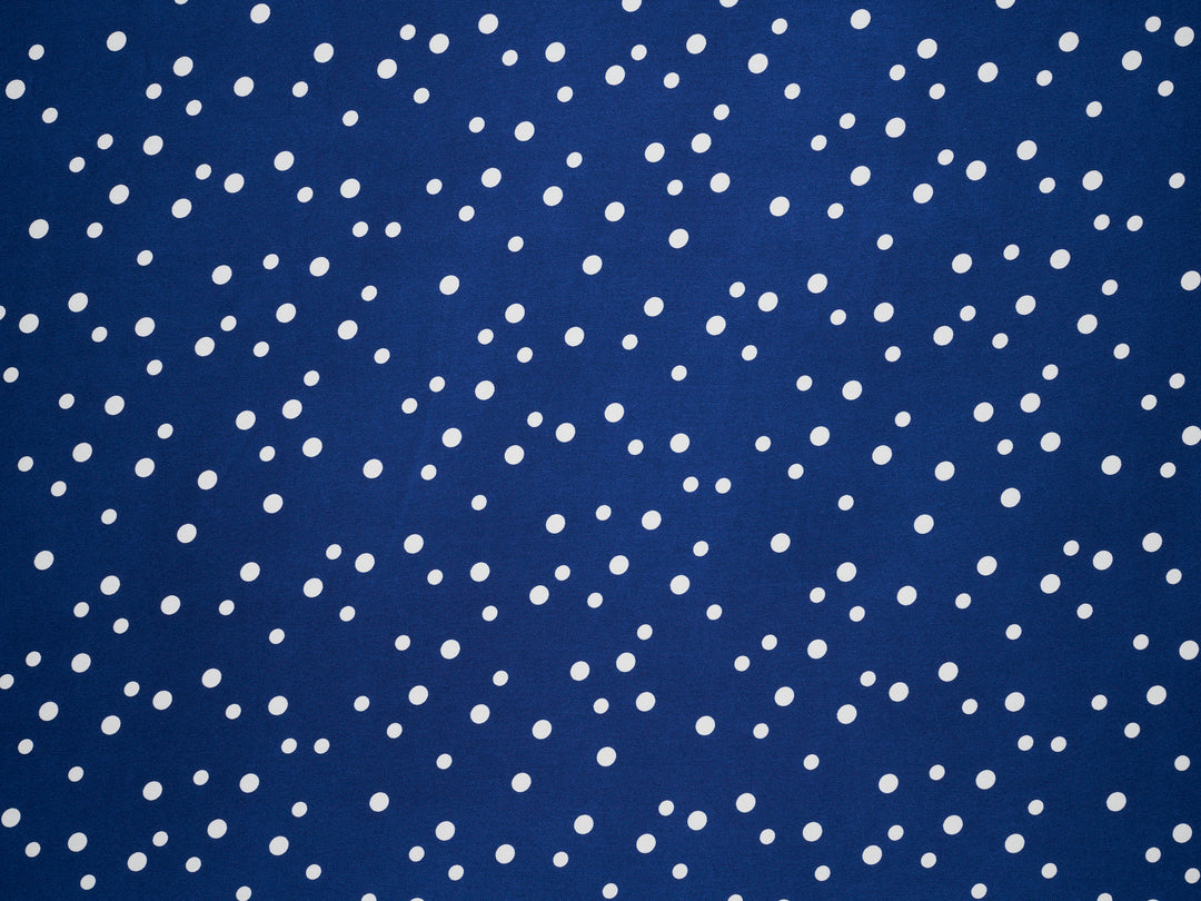 Denim blue polka dot print -  silky satin  Lightweight   fabric