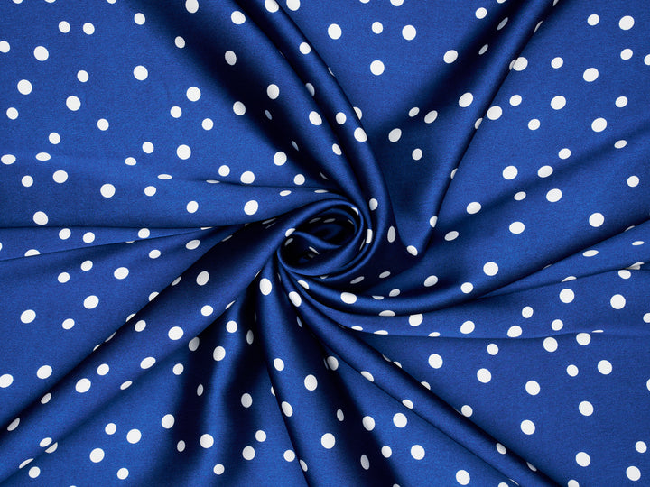 Denim blue polka dot print -  silky satin  Lightweight   fabric