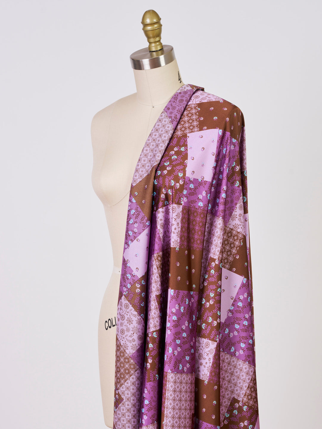 Brown  and purple  floral  Patchwork  print -  silky satin  Lightweight   fabric
