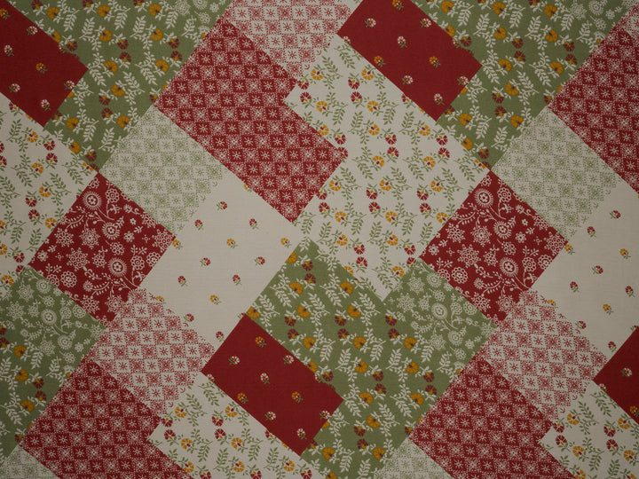 Ivory and red   floral  Patchwork  print -  silky satin  Lightweight   fabric