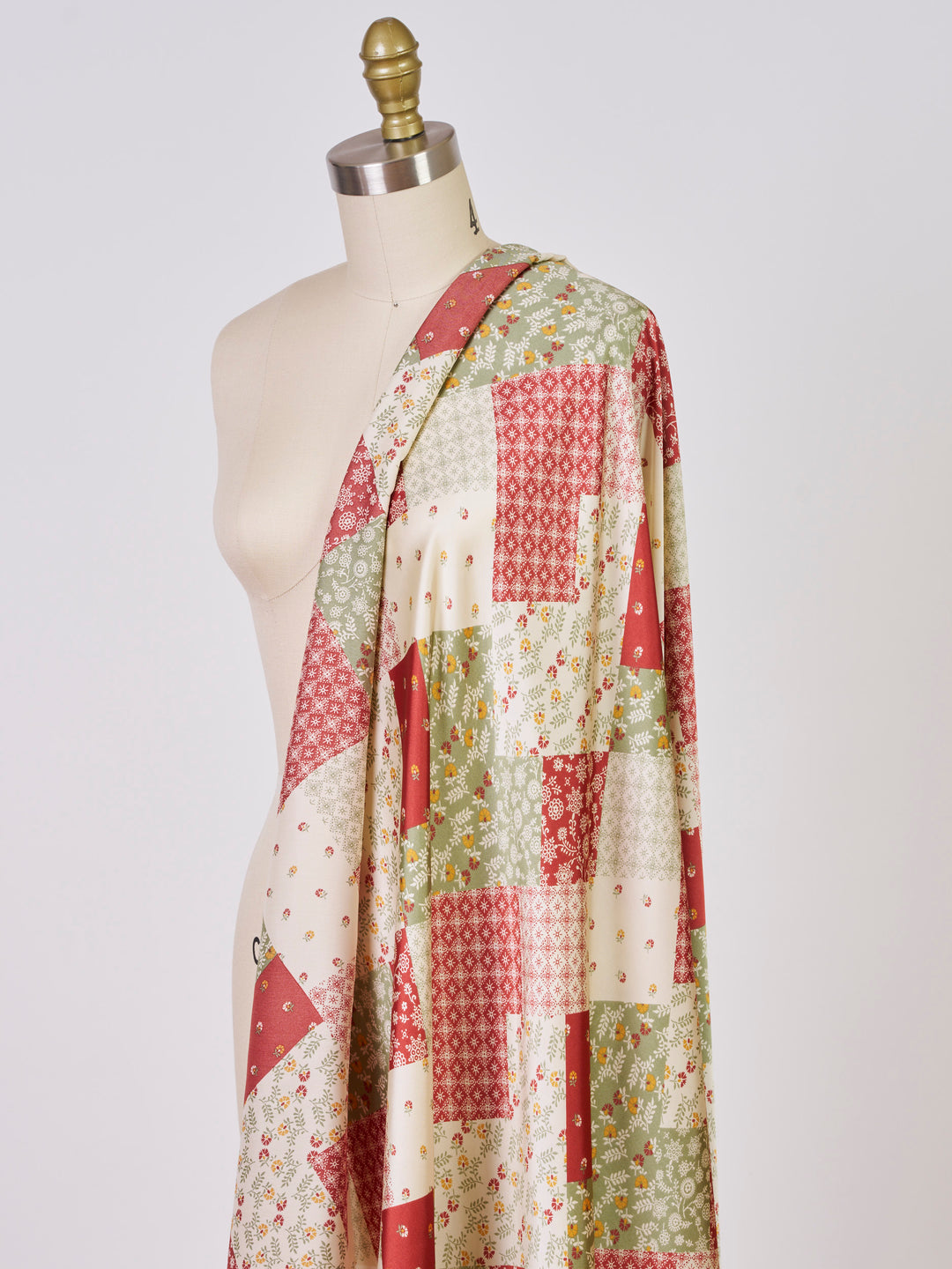 Ivory and red   floral  Patchwork  print -  silky satin  Lightweight   fabric