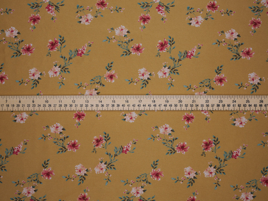 Lightweight  satin  dobby fabric by the yard - Bronzed mustard floral  pattern