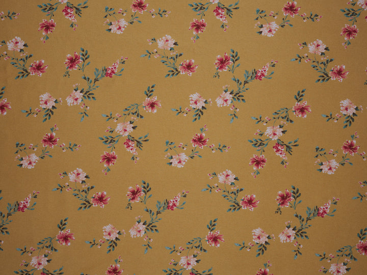 Lightweight  satin  dobby fabric by the yard - Bronzed mustard floral  pattern