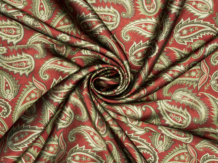 BEYLA  Rust Paisley - Satin Charmeuse Print - Fabric by the Yard –