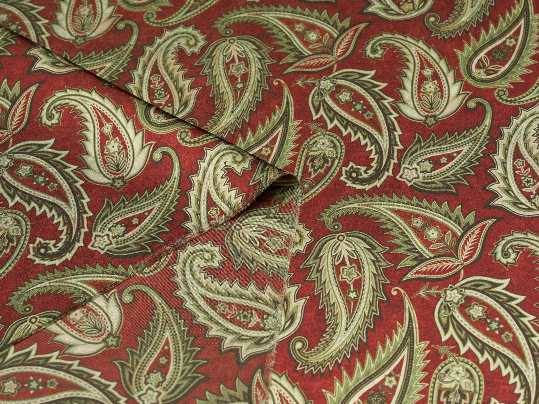 BEYLA  Rust Paisley - Satin Charmeuse Print - Fabric by the Yard –