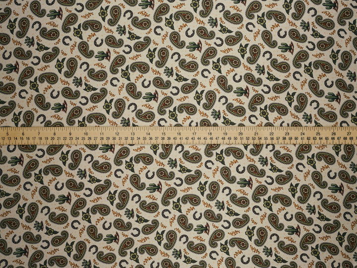Green Paisleys n’ Cactus   - Silky Satin Charmeuse print - fabric by the yard -