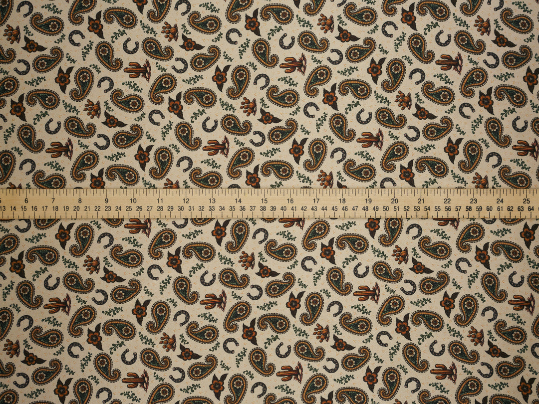 Rust Paisley n’ Cactus   - Silky Satin Charmeuse print - fabric by the yard -